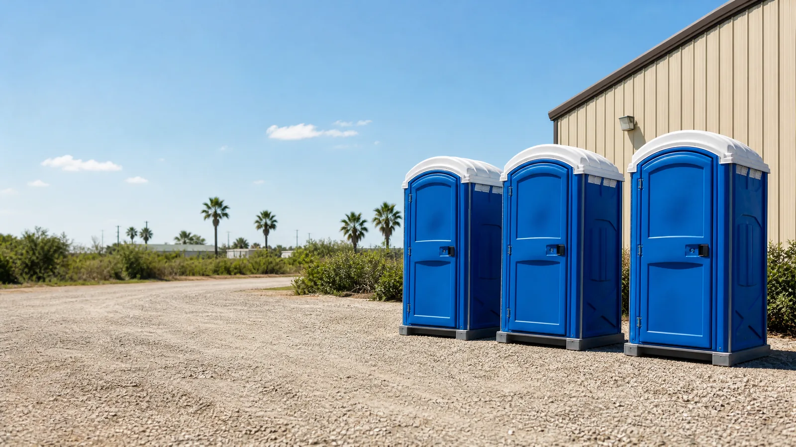 Clean portable restroom units prepared for rental planning in Brownsville